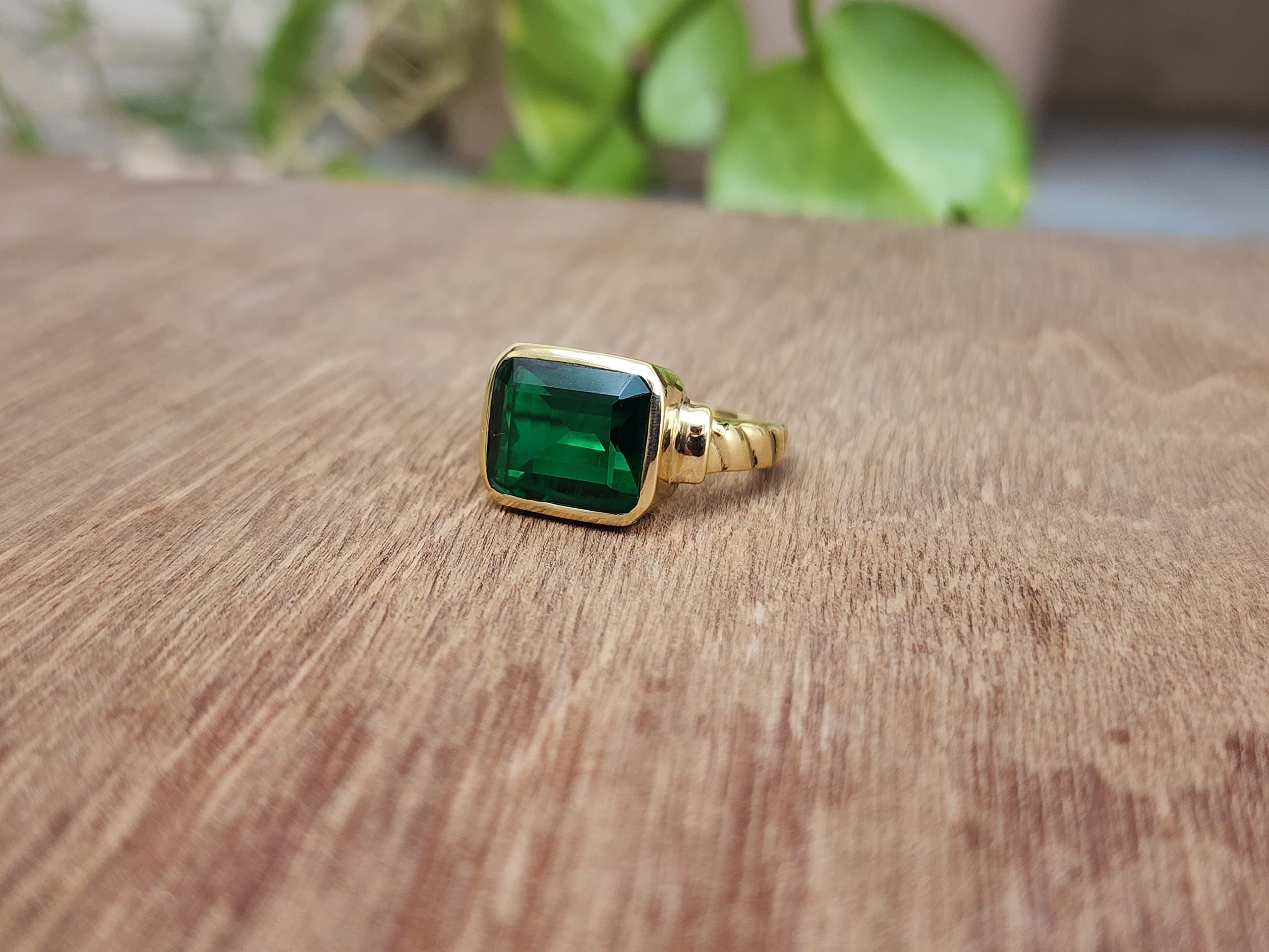 Gold Emerald Statement Ring, 925 Solid Sterling Silver Ring, Square Emerald Signet Ring, Women Ring, Men Ring, Gift Ring, Green Gemstone Ring (Sterling Silver, 8)