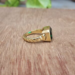 Gold Emerald Statement Ring, 925 Solid Sterling Silver Ring, Square Emerald Signet Ring, Women Ring, Men Ring, Gift Ring, Green Gemstone Ring (Sterling Silver, 8)