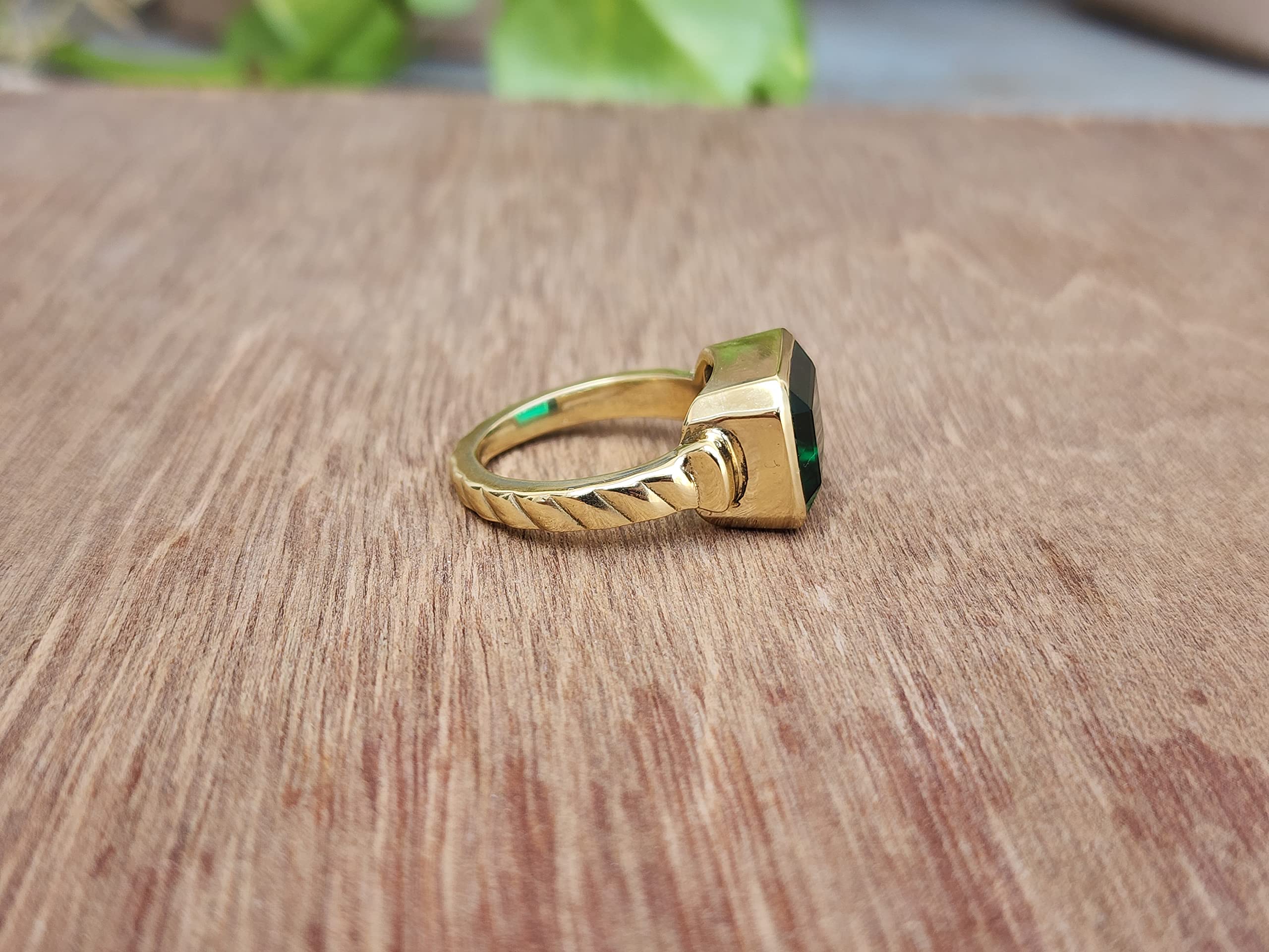 Gold Emerald Statement Ring, 925 Solid Sterling Silver Ring, Square Emerald Signet Ring, Women Ring, Men Ring, Gift Ring, Green Gemstone Ring (Sterling Silver, 8)