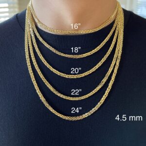 JEWELHEART 14K Gold Square Wheat Chain 4.5mm Braided Yellow Gold Necklace Real Gold Chains For Men Diamond Cut Gold Chain Necklace For Women with Lobster Clasp 24"