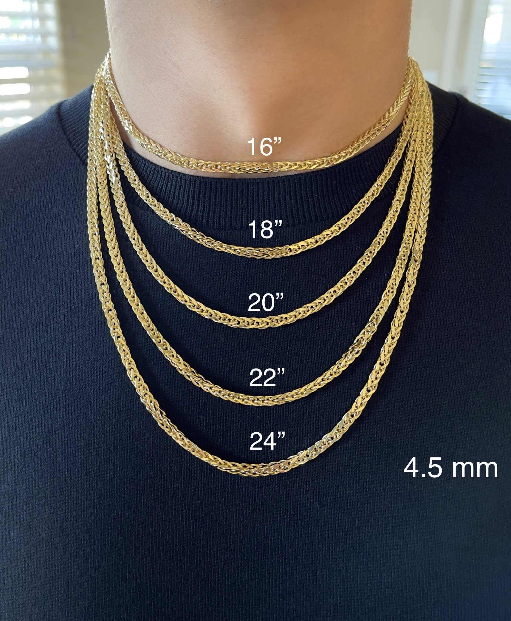 JEWELHEART 14K Gold Square Wheat Chain 4.5mm Braided Yellow Gold Necklace Real Gold Chains For Men Diamond Cut Gold Chain Necklace For Women with Lobster Clasp 24"