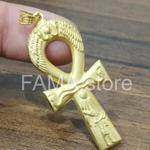 FAMA.store Egyptian Jewelry Ankh Cross Key of Life 18K Solid Yellow Gold necklas Pendant #6 (Large)