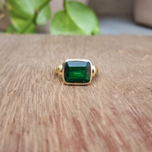 Gold Emerald Statement Ring, 925 Solid Sterling Silver Ring, Square Emerald Signet Ring, Women Ring, Men Ring, Gift Ring, Green Gemstone Ring (Sterling Silver, 8)