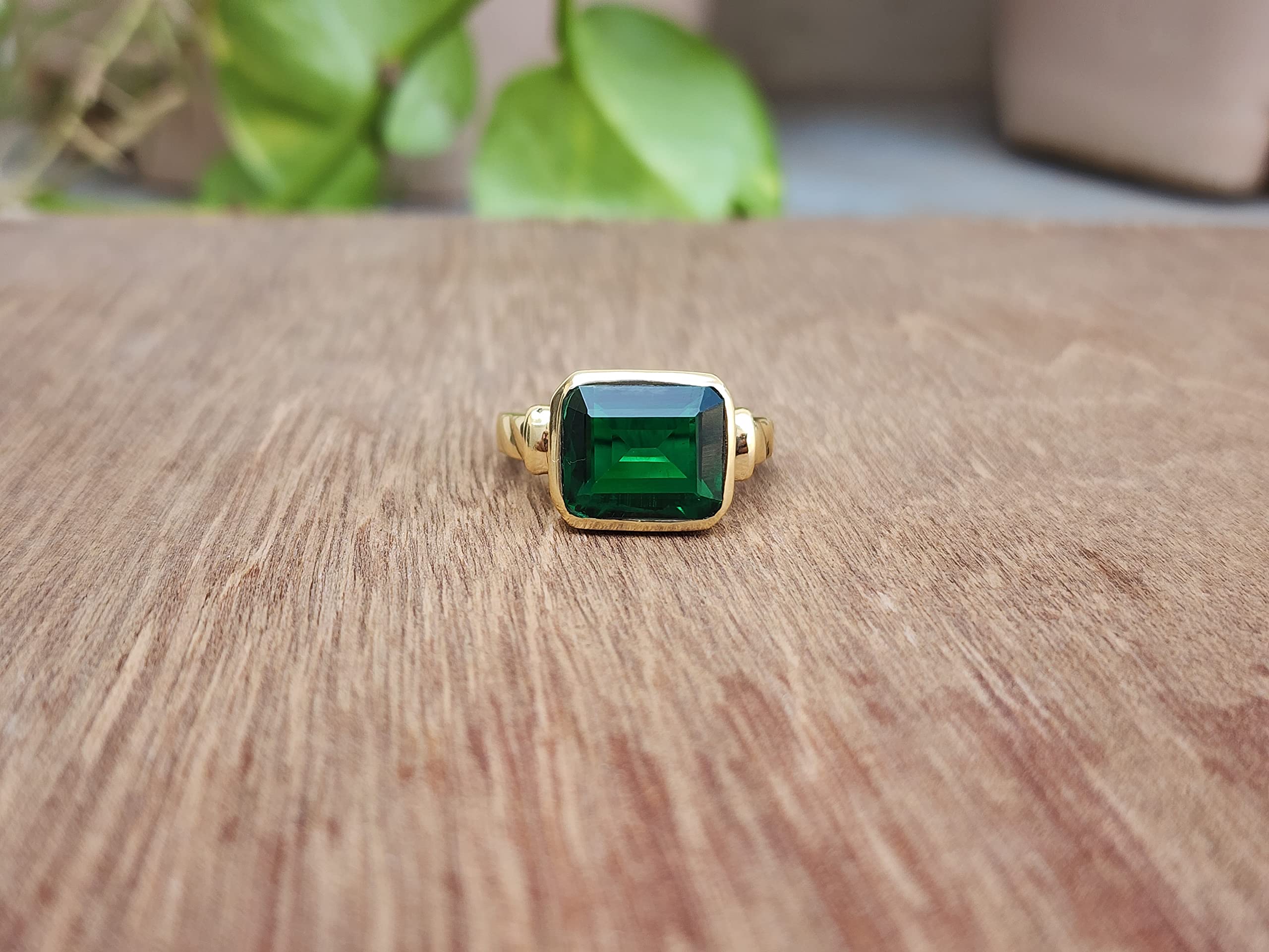 Gold Emerald Statement Ring, 925 Solid Sterling Silver Ring, Square Emerald Signet Ring, Women Ring, Men Ring, Gift Ring, Green Gemstone Ring (Sterling Silver, 8)