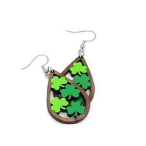 twinkle eye Clover Wooden Earrings Saint Patrick's Day Earrings Valentine's Day Gift Rainbow Earrings for Women Jewelry