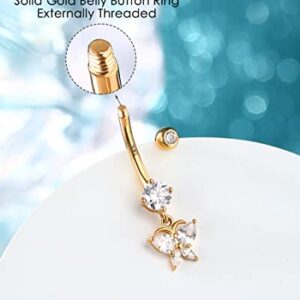 Melighting Gold Belly Rings 14K Solid Gold Butterfly Belly Button Rings for Women Gold Dangle Belly Piercing Clear CZ Gold Navel Rings for Woman Body Piercing Jewelry