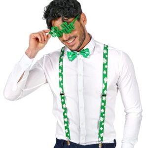 FGSS St. Patricks Day Shamrock Suspenders for Women Men - Adjustable Y-Back Braces Parade Party Accessories