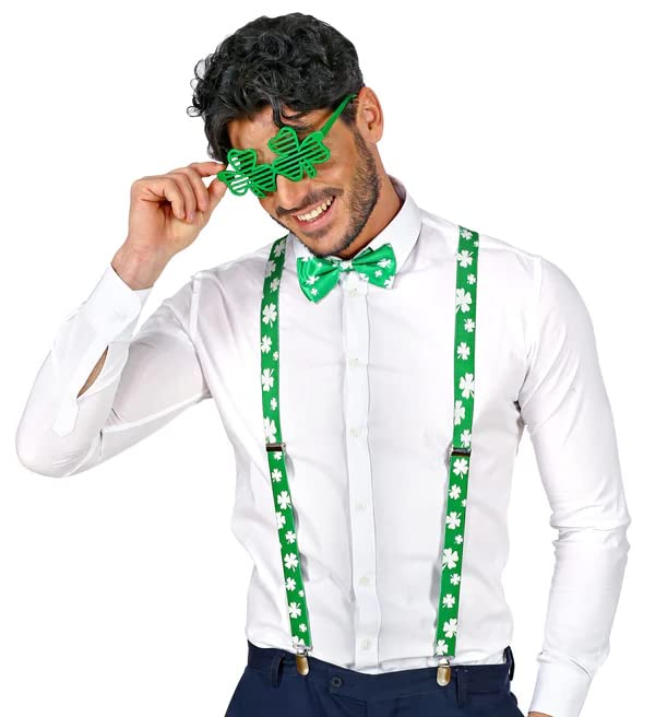 FGSS St. Patricks Day Shamrock Suspenders for Women Men - Adjustable Y-Back Braces Parade Party Accessories