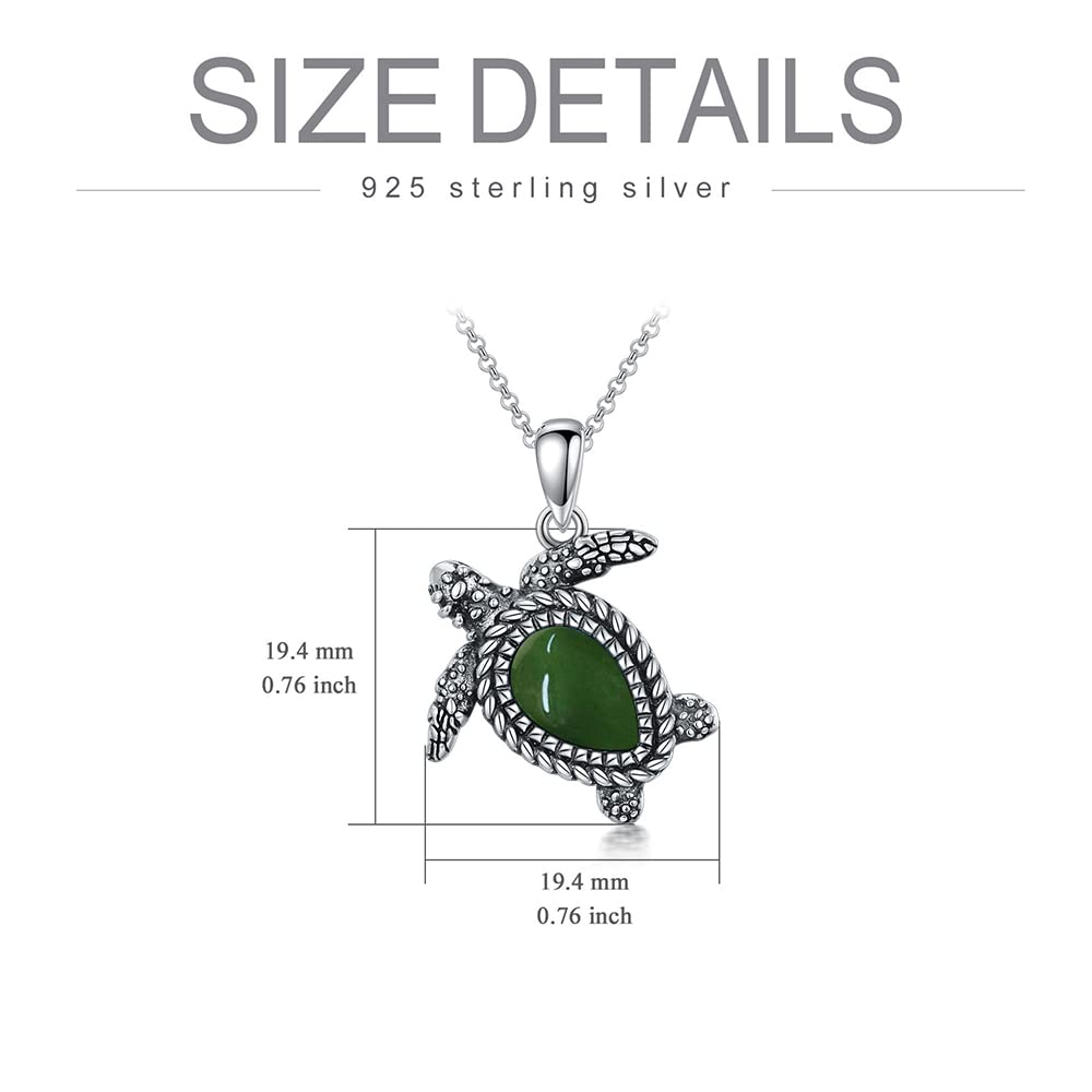 BETHZA Turtle Necklace Genuine Jade Sea Turtle Necklace Sterling Silver Sea Turtles Pendant Gifts for Women (18+2")