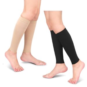 Calf Compression Sleeve Men, Elastic Calf Support for Injury Recovery Running Muscle Cramps 1 Pair(L-Black)