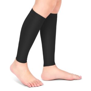 Calf Compression Sleeve Men, Elastic Calf Support for Injury Recovery Running Muscle Cramps 1 Pair(L-Black)