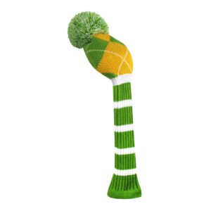 scott edward 1pcs hybrid head cover knit, for fairway wood hybrid, with rotating number tags (driver, green yellow argyle)