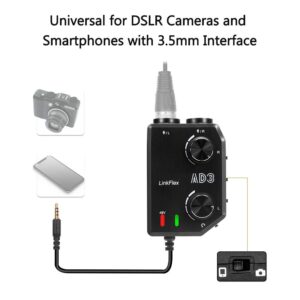 LINKFLEX AD3 Two-Channels XLR/3.5mm/6.35mm-3.5mm Preamp Mixer/Adapter/Interface for 3.5mm DSLR Cameras and Smartphones