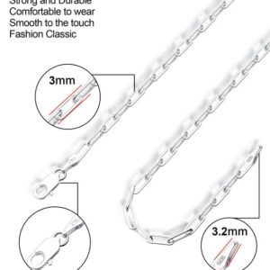 ASDULL 925 Sterling Silver 3mm Paperclip Link Chain Necklace for Women Men Silver Link Chain Necklace for Women 16 Inches