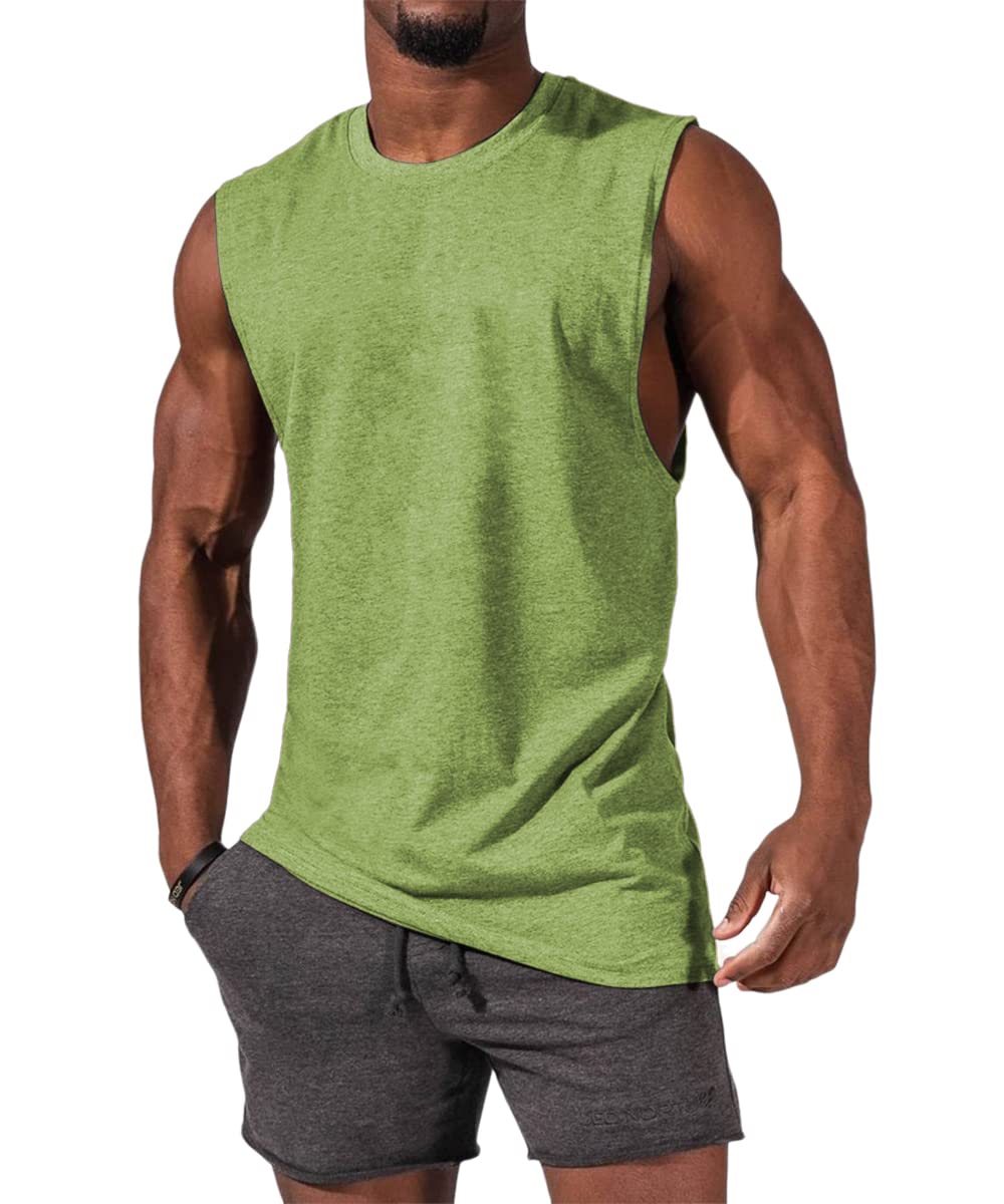 Aoysky Mens Crewneck Tank Tops Athletic Beach Sleeveless Shirts Yellow Green