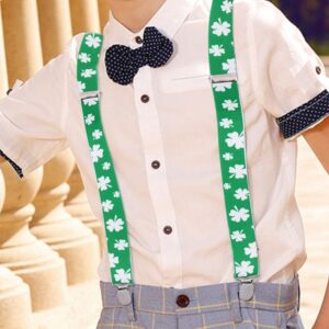 FGSS St. Patricks Day Shamrock Suspenders for Women Men - Adjustable Y-Back Braces Parade Party Accessories