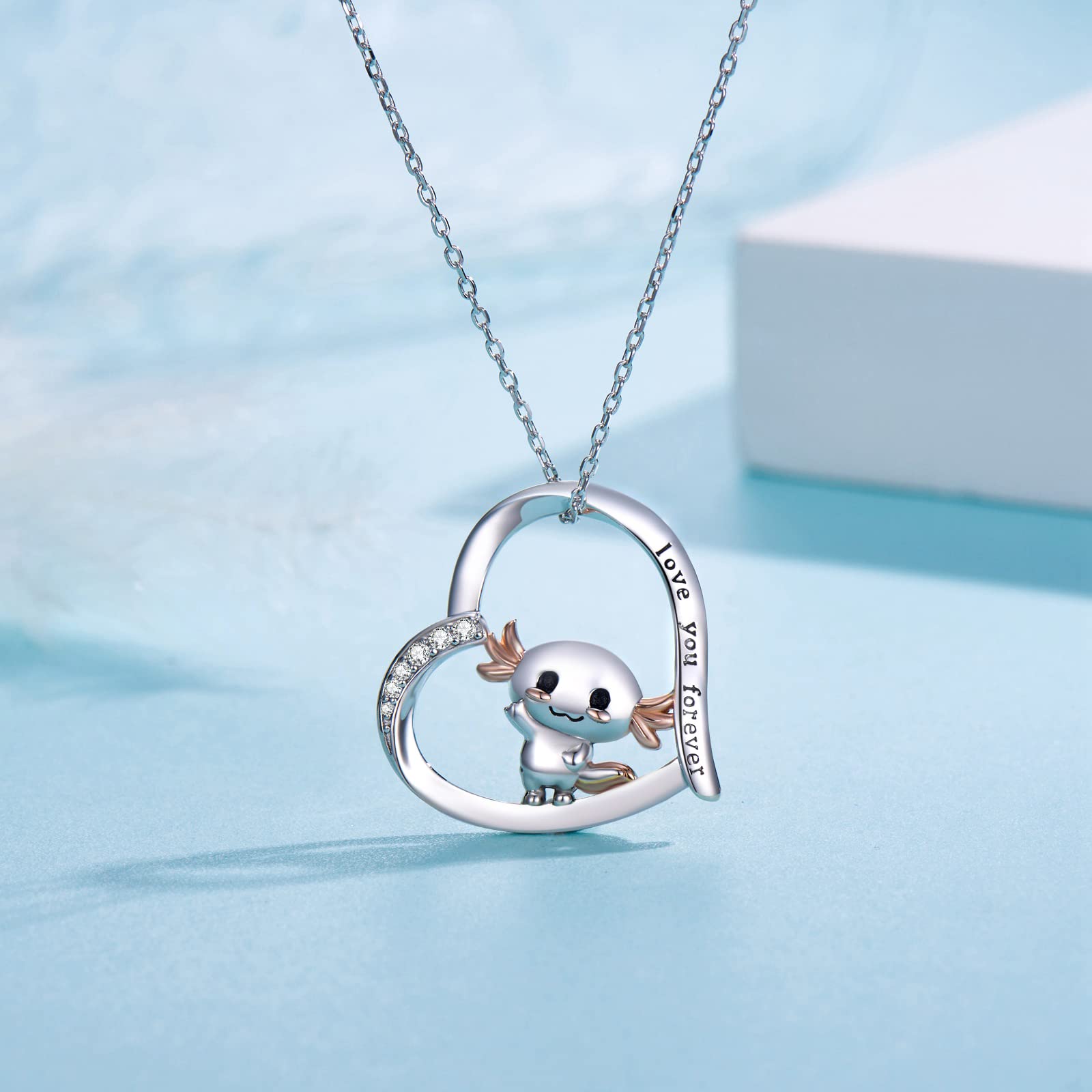 CVRAVO Axolotl Necklace 925 Sterling Silver Axolotl Heart Pendant Necklace Axolotl Jewelry for Women