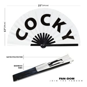 Cocky hand fan foldable bamboo circuit hand fan funny gag slang words expressions statement gifts Festival accessories Rave handheld Circuit event fan Clack fans (White)