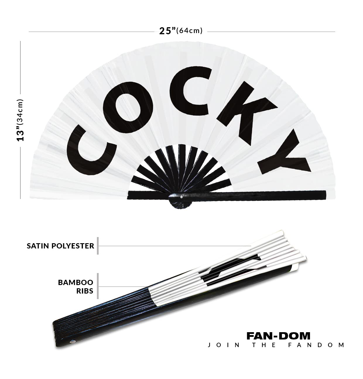 Cocky hand fan foldable bamboo circuit hand fan funny gag slang words expressions statement gifts Festival accessories Rave handheld Circuit event fan Clack fans (White)