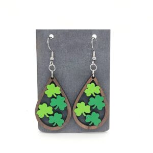 twinkle eye Clover Wooden Earrings Saint Patrick's Day Earrings Valentine's Day Gift Rainbow Earrings for Women Jewelry