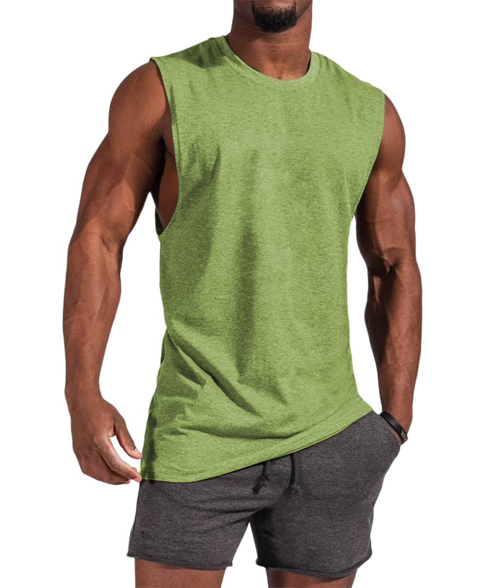 Aoysky Mens Crewneck Tank Tops Athletic Beach Sleeveless Shirts Yellow Green