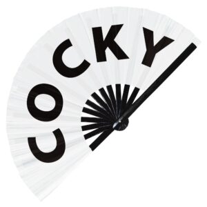 cocky hand fan foldable bamboo circuit hand fan funny gag slang words expressions statement gifts festival accessories rave handheld circuit event fan clack fans (white)