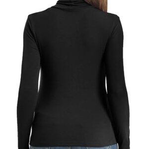 Women's Long Sleeve Turtleneck Tops Lightweight Slim Base Layer Shirt Black XX-Large