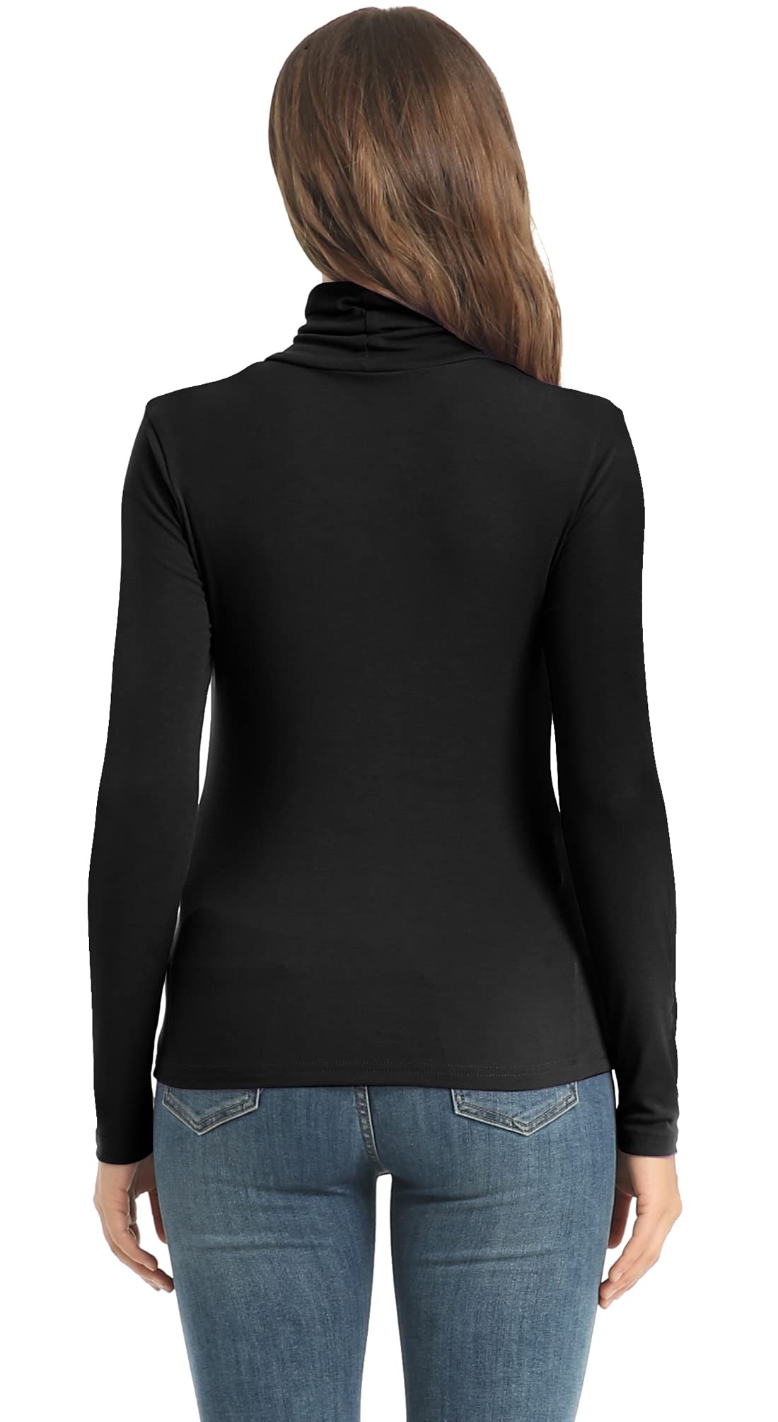 Women's Long Sleeve Turtleneck Tops Lightweight Slim Base Layer Shirt Black XX-Large