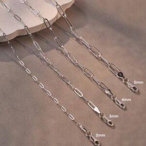 ASDULL 925 Sterling Silver 3mm Paperclip Link Chain Necklace for Women Men Silver Link Chain Necklace for Women 16 Inches