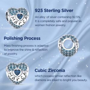 EHEG March Birthstone 003 Charms Love Heart Openwork Bead Charm for Bracelets and Necklaces 925 Sterling Silver with 5A Cubic Zirconia,Jewelry Christmas Gifts Women