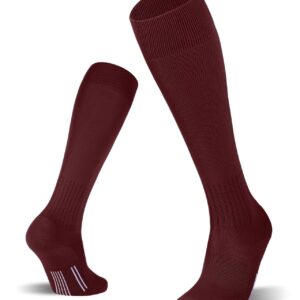 FITRELL 2/3 Pack Soccer Socks For Youth Kids Adult Baseball Softball Football Socks For Men Women Boys Girls, Maroon, Large