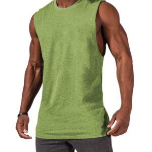 Aoysky Mens Crewneck Tank Tops Athletic Beach Sleeveless Shirts Yellow Green