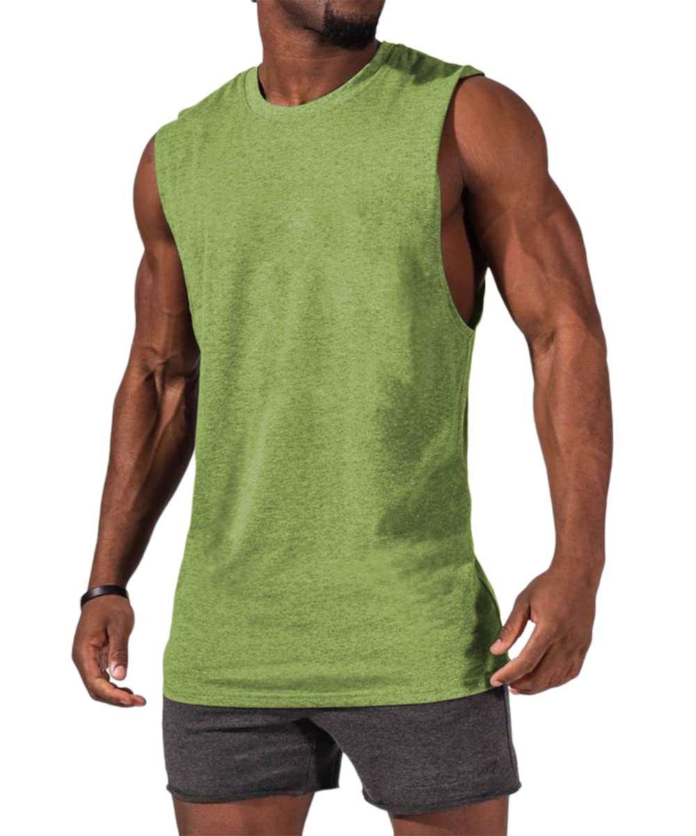 Aoysky Mens Crewneck Tank Tops Athletic Beach Sleeveless Shirts Yellow Green