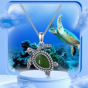 BETHZA Turtle Necklace Genuine Jade Sea Turtle Necklace Sterling Silver Sea Turtles Pendant Gifts for Women (18+2")