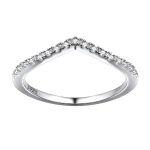 Suplight Chevron Wedding Band Size 12 Sterling Silver Wishbone 'V' Ring for Women with Cubic Zirconia