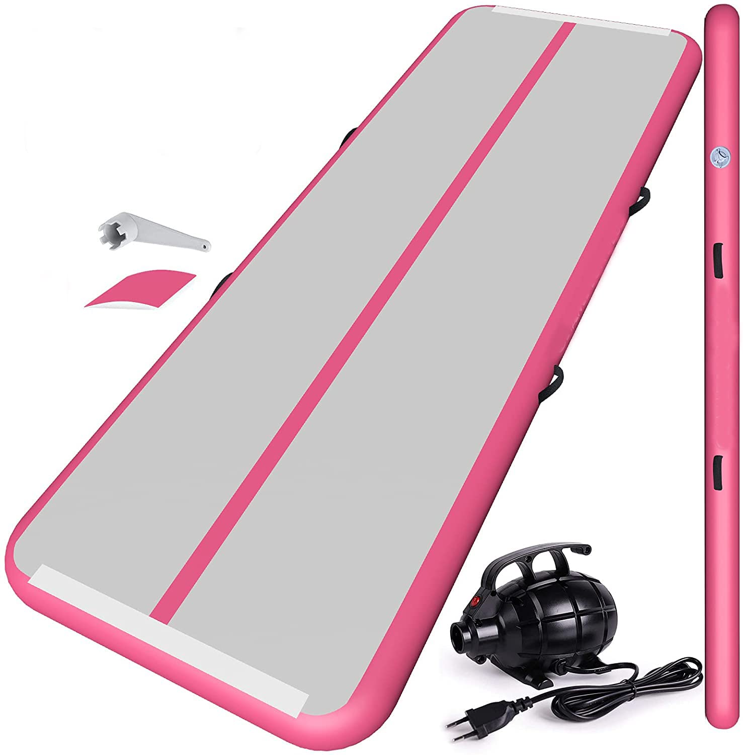 Air Mat Tumble Track Gymnastics Tumbling Mat Inflatable Gym Mats with Electric Air Pump (Pink)