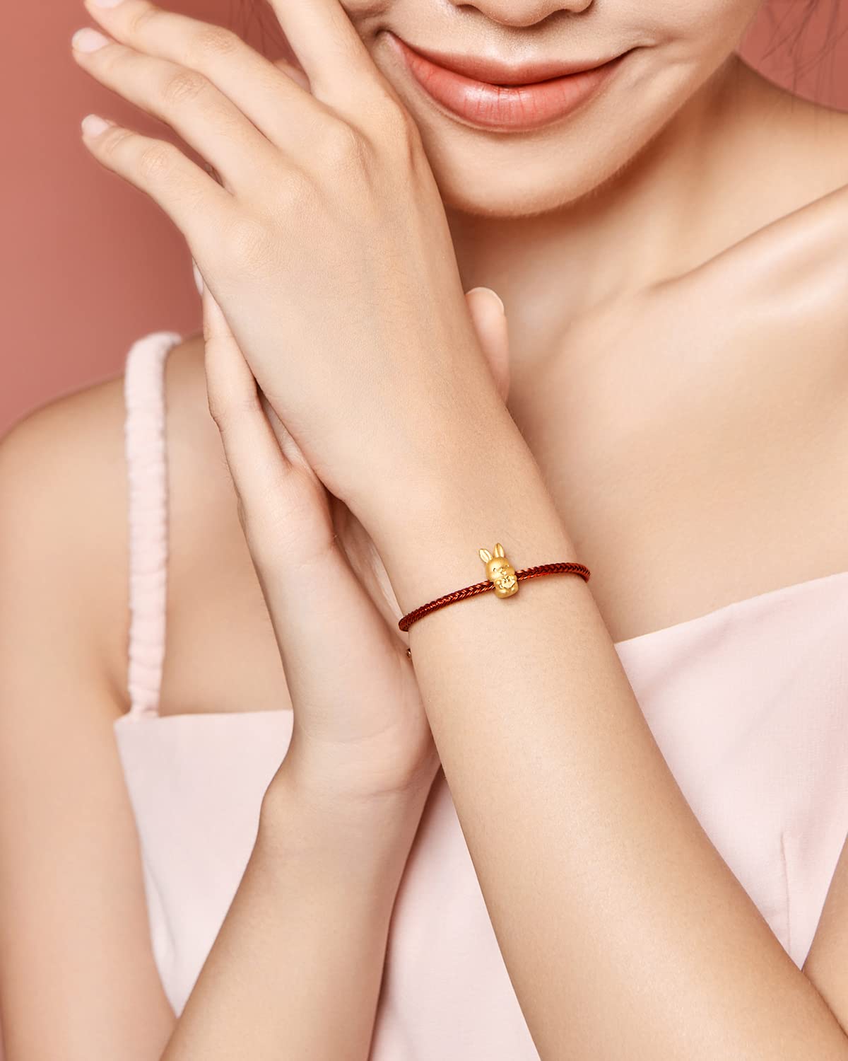 ZHOU LIU FU Real Gold Bracelets for Women Bracelet Lucky Rabbit 24K Gold Jewelry Red Bracelet Solid Gold Charm Fortune Rabbit Charm Bracelets Lucky Bunny Gold Bangle Bracelets