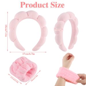 Sponge Spa Headband for Women, Makeup Headband and Wrist Washband Set Pink Skincare Facial Headband for Face Washing, Skincare, Teen Girl Gifts Trendy Stuff