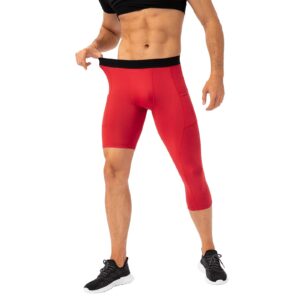 Hotfiary Men's 3/4 One Leg Compression Capri Tights Pants Running Legging Athletic Base Layer Underwear for Basketball(2pcs)