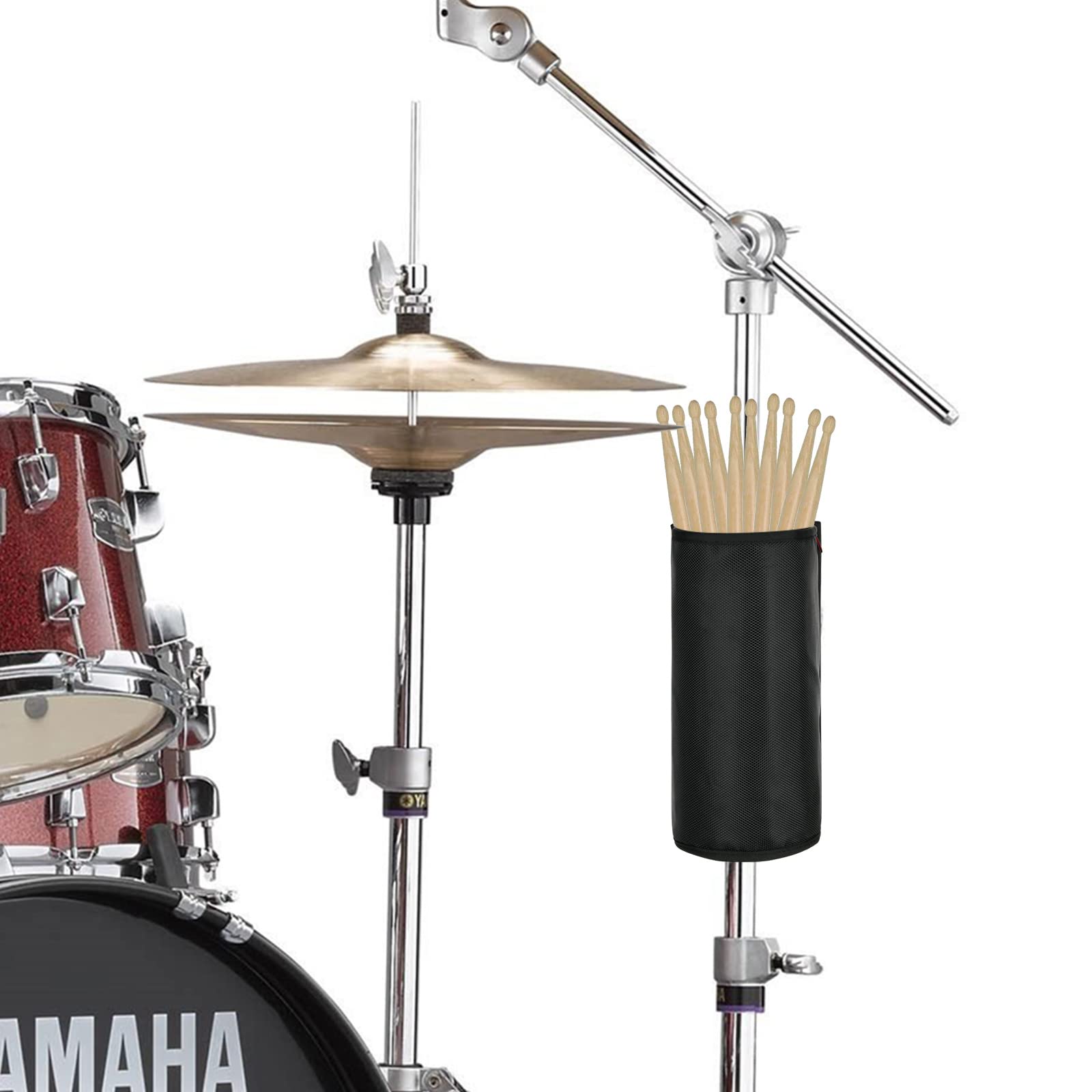 TXEsign Drumstick Holder Drum Sticks Holder Bag for Drumsticks Brushes Mallets Up to 10 Pairs, Two Straps Attach to Drum Kit & Music Stand (Black)