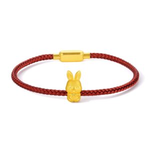 ZHOU LIU FU Real Gold Bracelets for Women Bracelet Lucky Rabbit 24K Gold Jewelry Red Bracelet Solid Gold Charm Fortune Rabbit Charm Bracelets Lucky Bunny Gold Bangle Bracelets