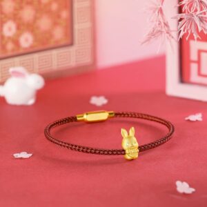 ZHOU LIU FU Real Gold Bracelets for Women Bracelet Lucky Rabbit 24K Gold Jewelry Red Bracelet Solid Gold Charm Fortune Rabbit Charm Bracelets Lucky Bunny Gold Bangle Bracelets