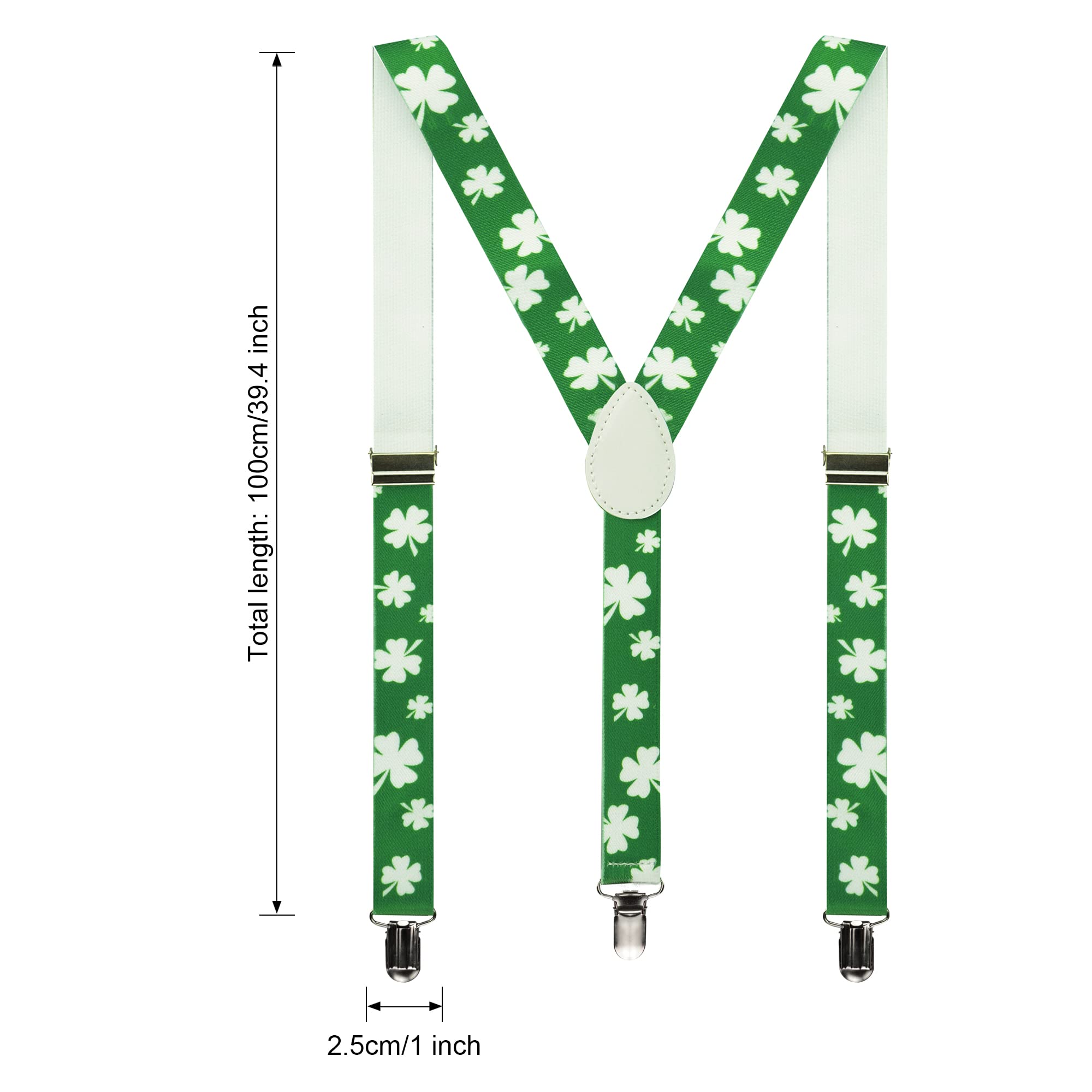 FGSS St. Patricks Day Shamrock Suspenders for Women Men - Adjustable Y-Back Braces Parade Party Accessories