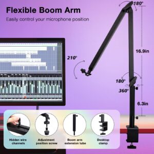 Blue Yeti Boom Arm with Extension Tube - Mic Boom Arm Compatible with Blue Yeti, Adjustable Boom Height Microphone Stand Mic Arm for HyperX QuadCast, Shure MV7, Rode, and Most Gaming Mic By SUNMON