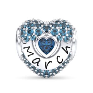 EHEG March Birthstone 003 Charms Love Heart Openwork Bead Charm for Bracelets and Necklaces 925 Sterling Silver with 5A Cubic Zirconia,Jewelry Christmas Gifts Women