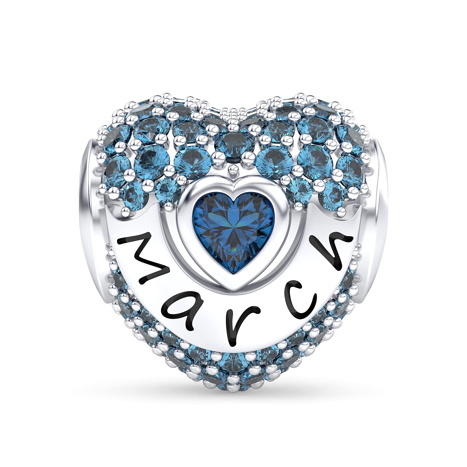 EHEG March Birthstone 003 Charms Love Heart Openwork Bead Charm for Bracelets and Necklaces 925 Sterling Silver with 5A Cubic Zirconia,Jewelry Christmas Gifts Women