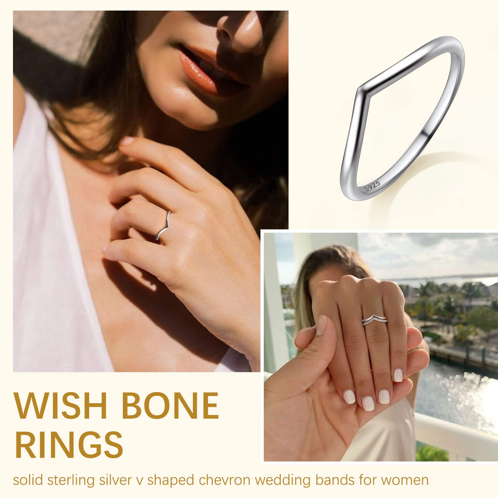 Suplight Small Wishbone Ring 925 Sterling Silver V Shaped Chevron Rings for Women Size 5