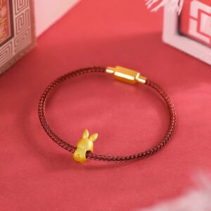 ZHOU LIU FU Real Gold Bracelets for Women Bracelet Lucky Rabbit 24K Gold Jewelry Red Bracelet Solid Gold Charm Fortune Rabbit Charm Bracelets Lucky Bunny Gold Bangle Bracelets