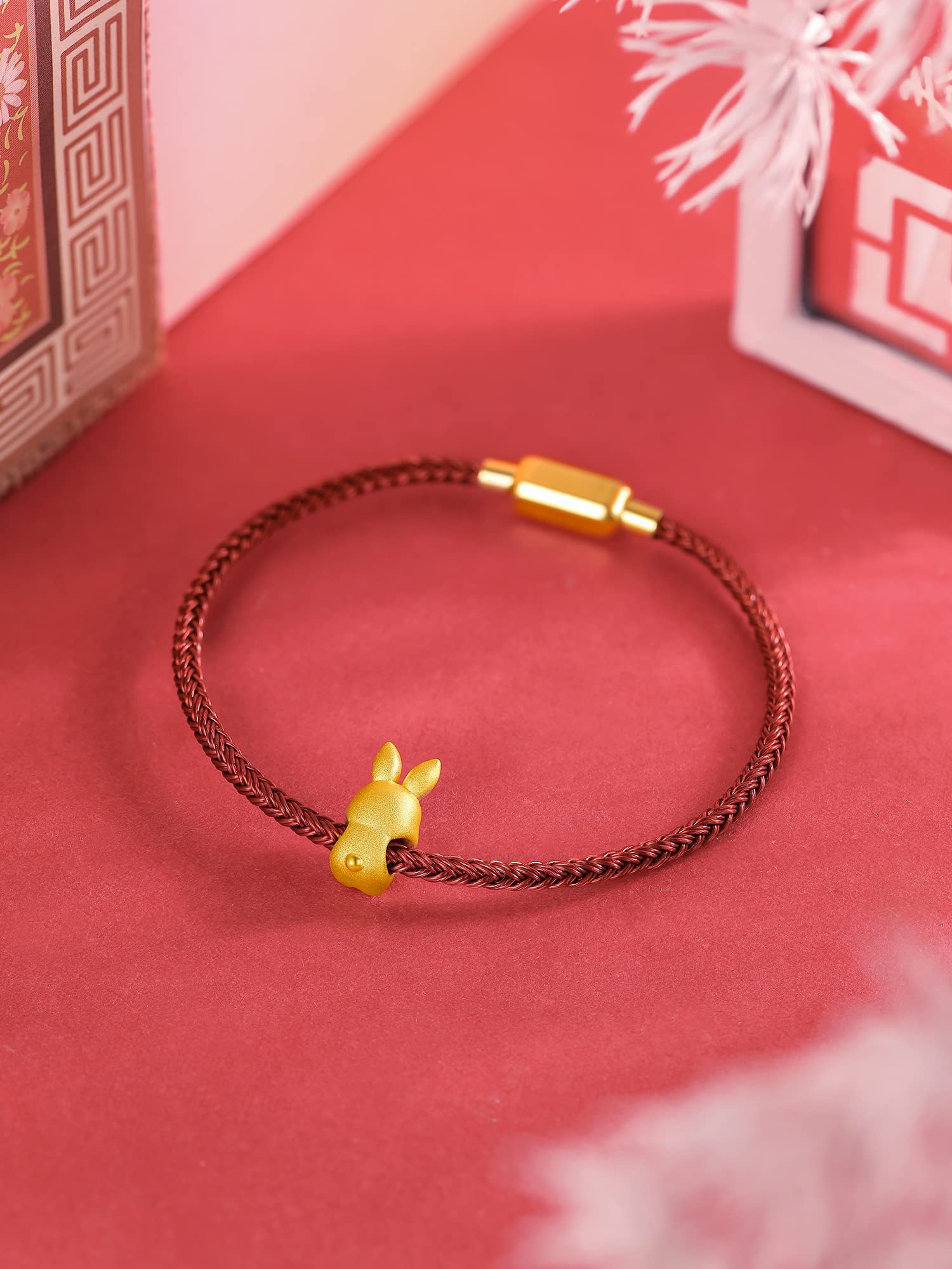 ZHOU LIU FU Real Gold Bracelets for Women Bracelet Lucky Rabbit 24K Gold Jewelry Red Bracelet Solid Gold Charm Fortune Rabbit Charm Bracelets Lucky Bunny Gold Bangle Bracelets