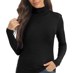 Women's Long Sleeve Turtleneck Tops Lightweight Slim Base Layer Shirt Black XX-Large